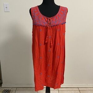 Umgee Embroidered Sleeveless Mini Dress Red Orange Size Large